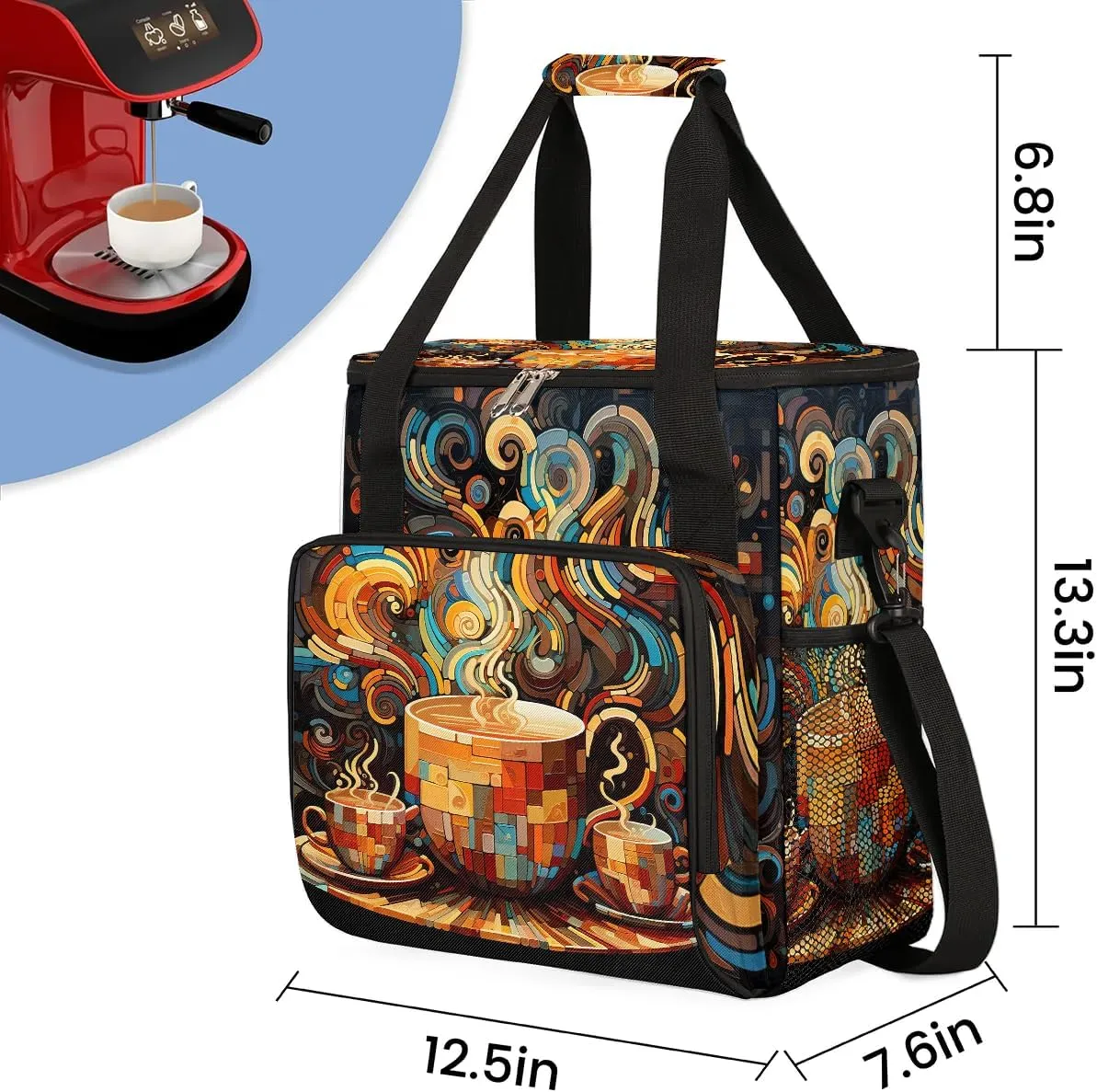 Travel Coffee Maker Carrying Bag Compatible with K-Mini or K-Mini Plus, Abstract Geometry Coffee Single Cup Coffee Maker Travel Bag Portable Storage Bag with Shoulder Strap