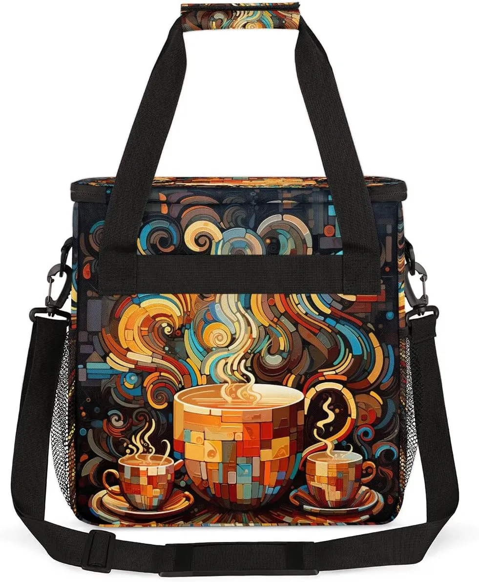 Travel Coffee Maker Carrying Bag Compatible with K-Mini or K-Mini Plus, Abstract Geometry Coffee Single Cup Coffee Maker Travel Bag Portable Storage Bag with Shoulder Strap
