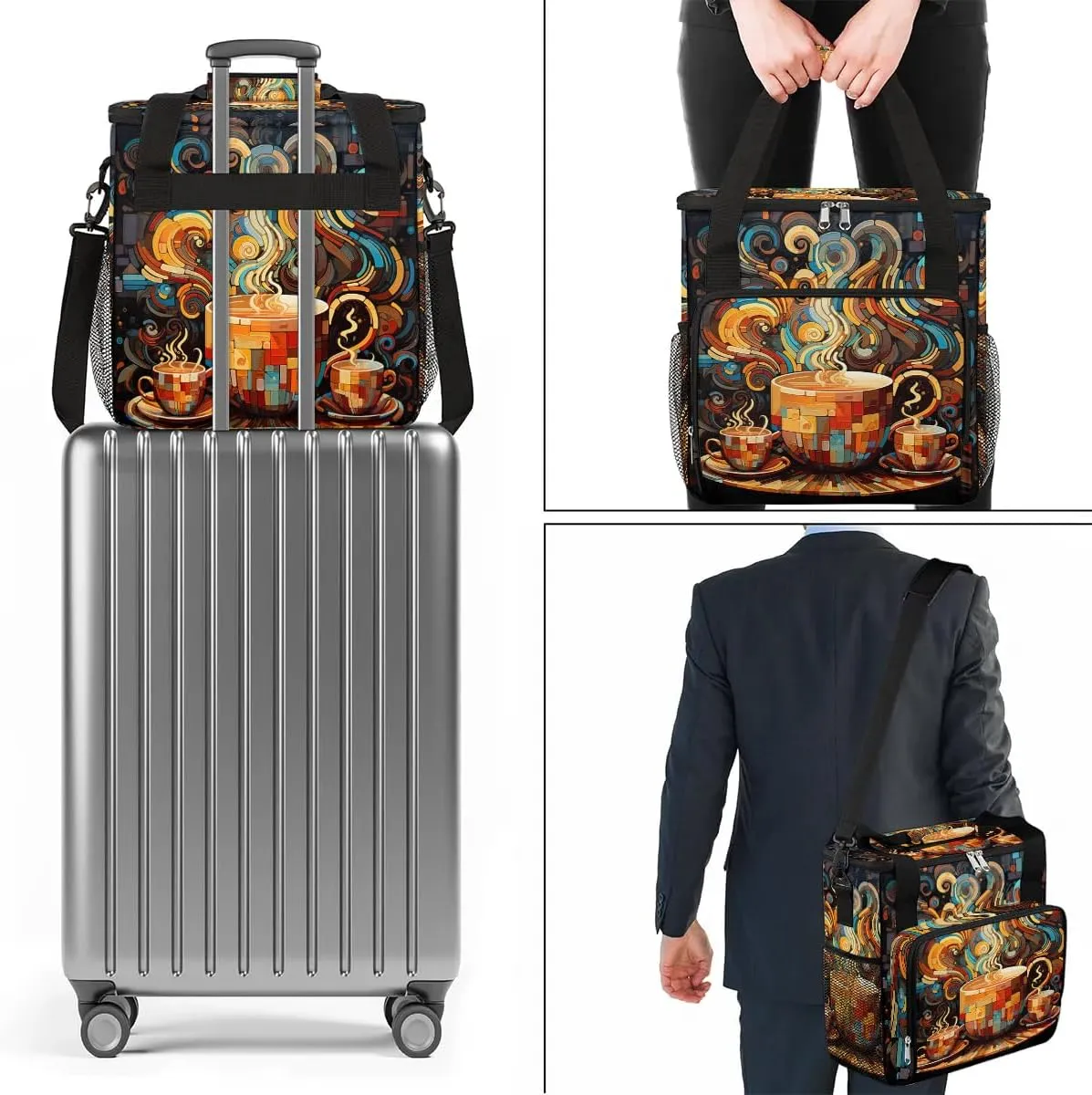 Travel Coffee Maker Carrying Bag Compatible with K-Mini or K-Mini Plus, Abstract Geometry Coffee Single Cup Coffee Maker Travel Bag Portable Storage Bag with Shoulder Strap