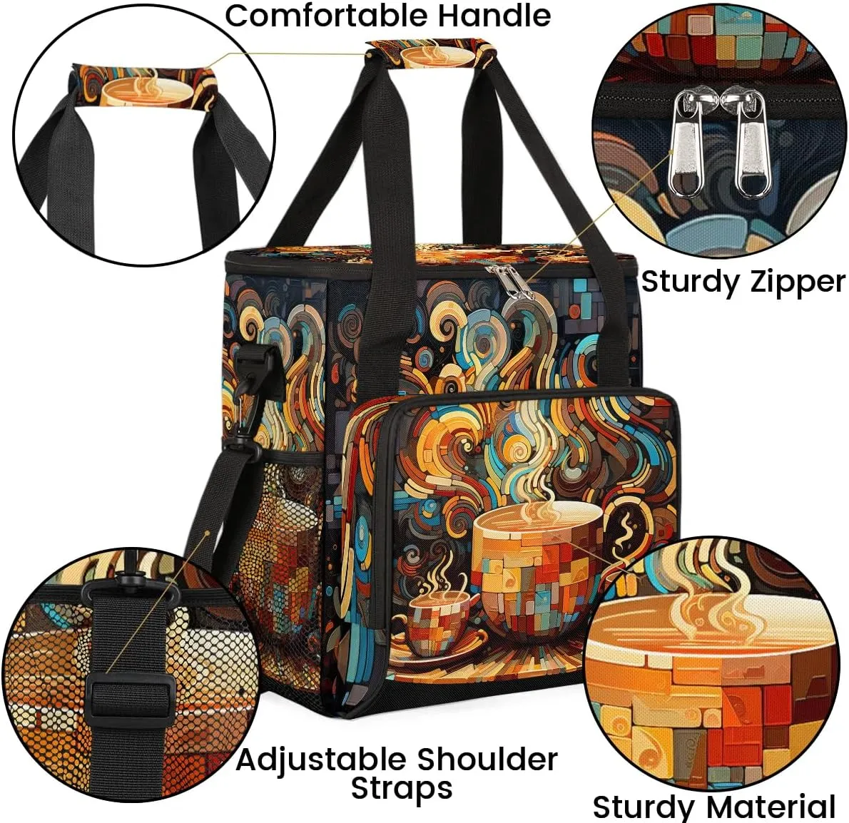 Travel Coffee Maker Carrying Bag Compatible with K-Mini or K-Mini Plus, Abstract Geometry Coffee Single Cup Coffee Maker Travel Bag Portable Storage Bag with Shoulder Strap