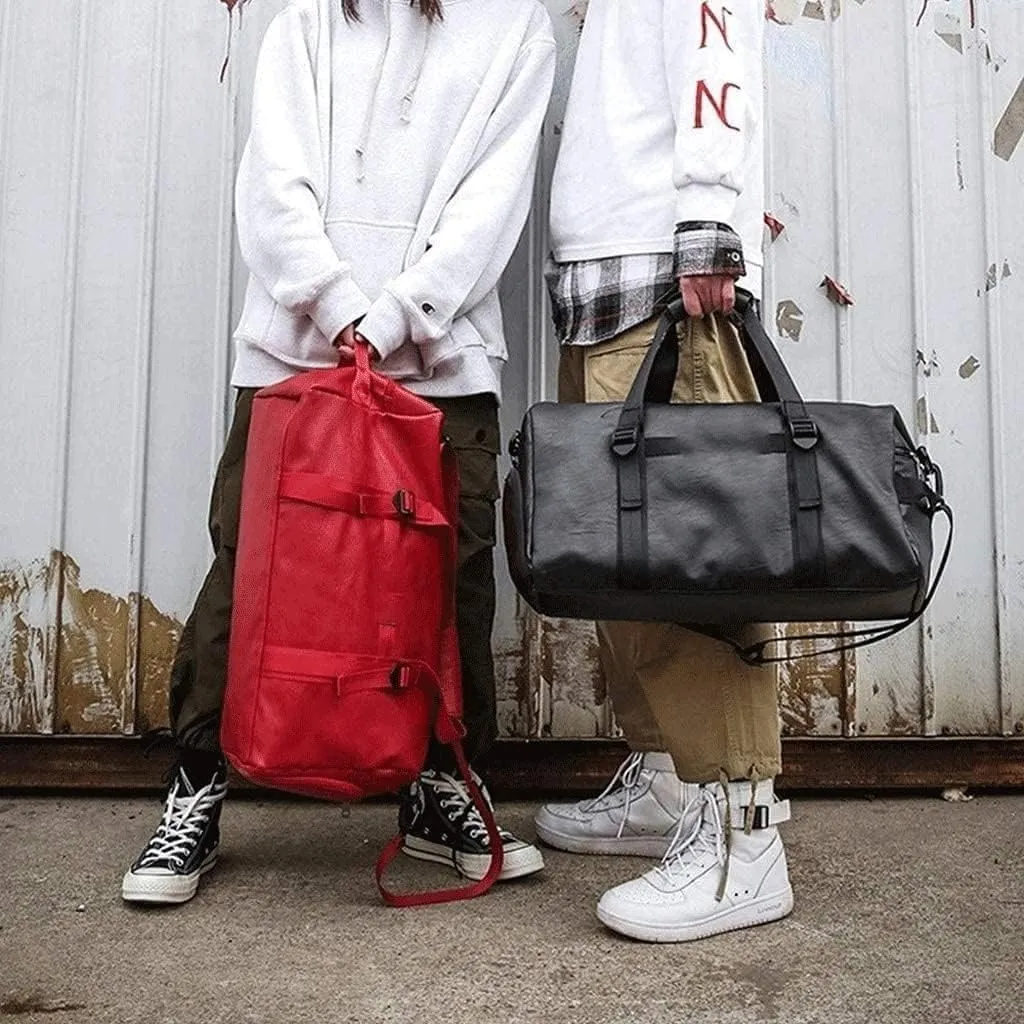 Travel Duffel Bag, Leather Duffel Bag Overnight Weekender Bag Gym Bag for Men Women (Color : Black, Size : 47 x 26 x 23 cm) (Red 47 x 26 x 23 cm)