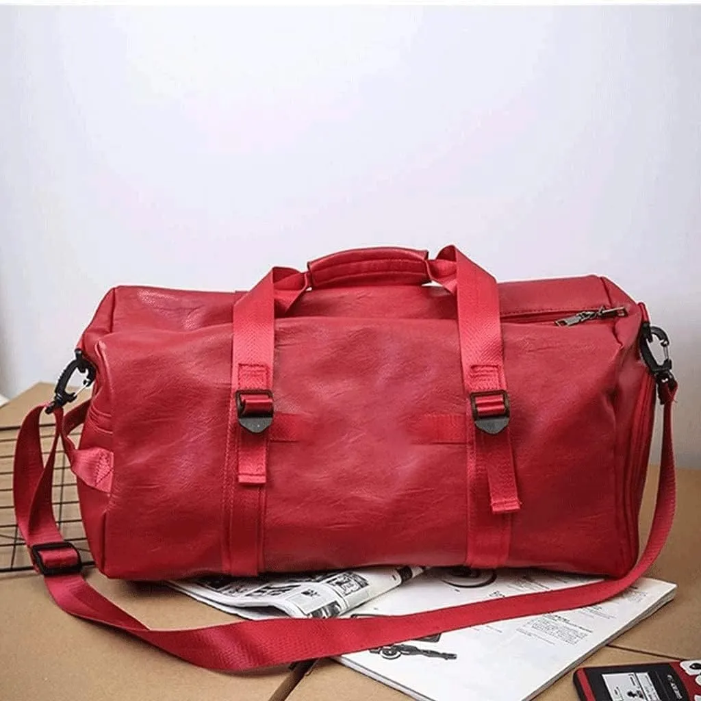 Travel Duffel Bag, Leather Duffel Bag Overnight Weekender Bag Gym Bag for Men Women (Color : Black, Size : 47 x 26 x 23 cm) (Red 47 x 26 x 23 cm)