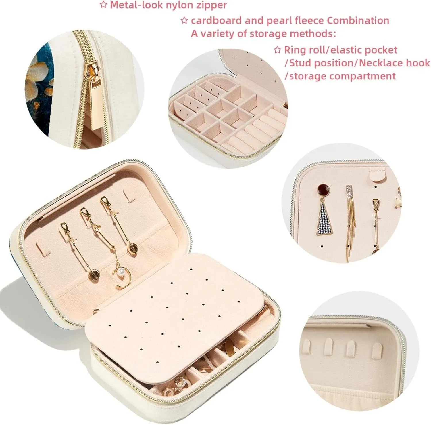 Travel Jewelry Box for Women Girls, Art Abstract Flowers Branches Jewelry Organizer Case for Necklace, Stud Earrings, Ring, Bracelets Storage Boxes
