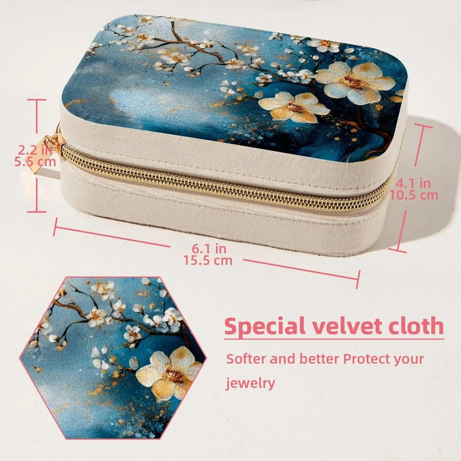 Travel Jewelry Box for Women Girls, Art Abstract Flowers Branches Jewelry Organizer Case for Necklace, Stud Earrings, Ring, Bracelets Storage Boxes