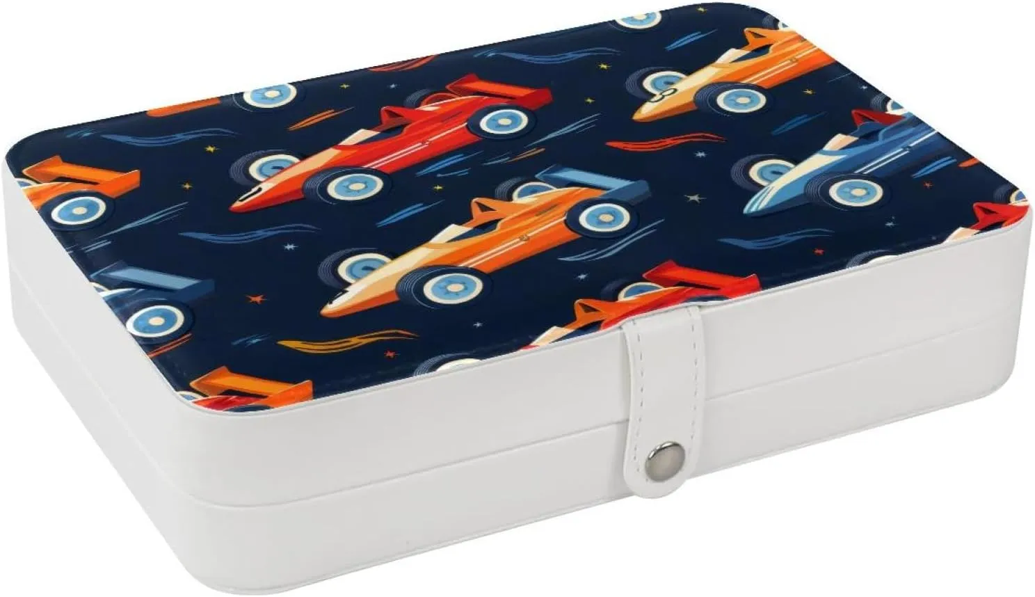 Travel Jewelry Box for Women Girls, Race Cars Seamless Pattern Jewelry Organizer Case for Necklace, Stud Earrings, Ring, Bracelets Storage Boxes