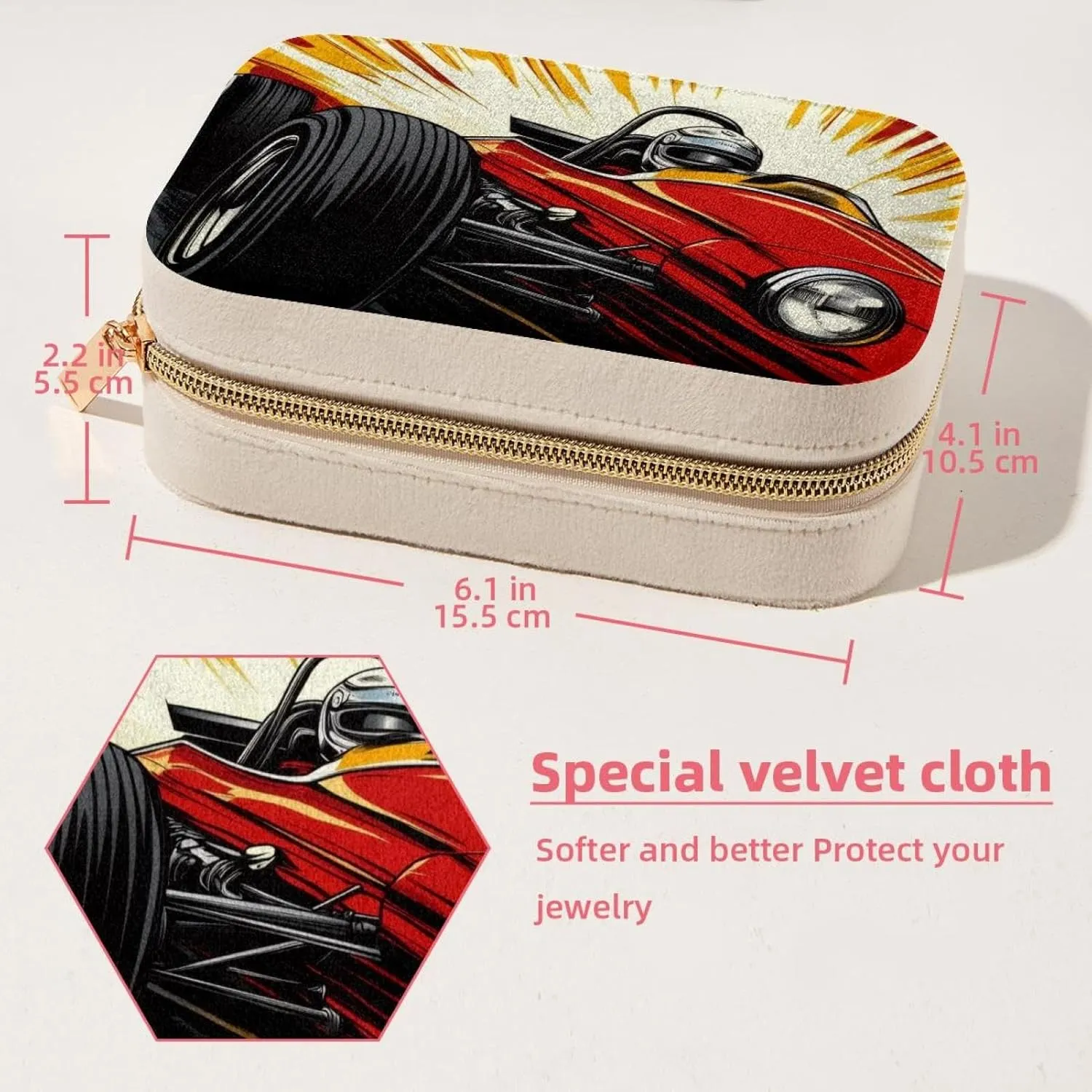 Travel Jewelry Box for Women Girls, Racer Race Car Pattern Jewelry Organizer Case for Necklace, Stud Earrings, Ring, Bracelets Storage Boxes