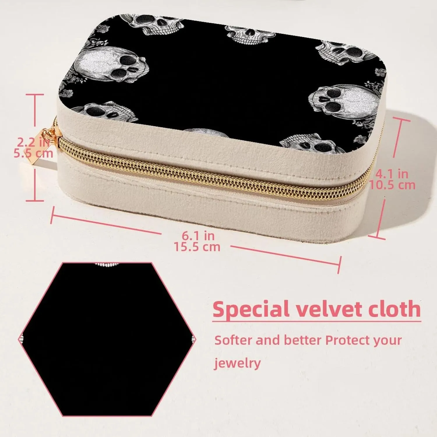 Travel Jewelry Box for Women Girls, Skulls Aesthetic Pattern Jewelry Organizer Case for Necklace, Stud Earrings, Ring, Bracelets Storage Boxes