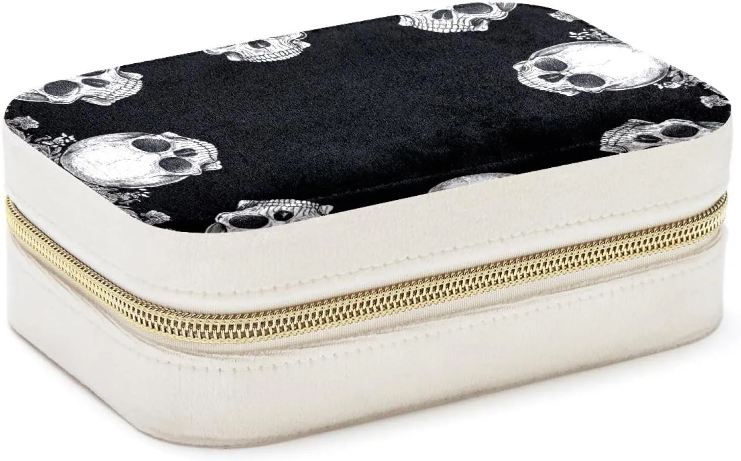 Travel Jewelry Box for Women Girls, Skulls Aesthetic Pattern Jewelry Organizer Case for Necklace, Stud Earrings, Ring, Bracelets Storage Boxes