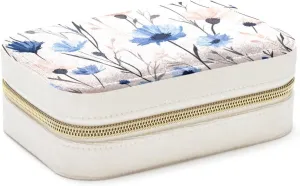 Travel Jewelry Case for Women Girls, 2 Layer Jewelry Organizer Portable Jewelry Storage Display Holder for Necklace Stud Earrings Ring - Cute Natural Cornflowers Field Flowers