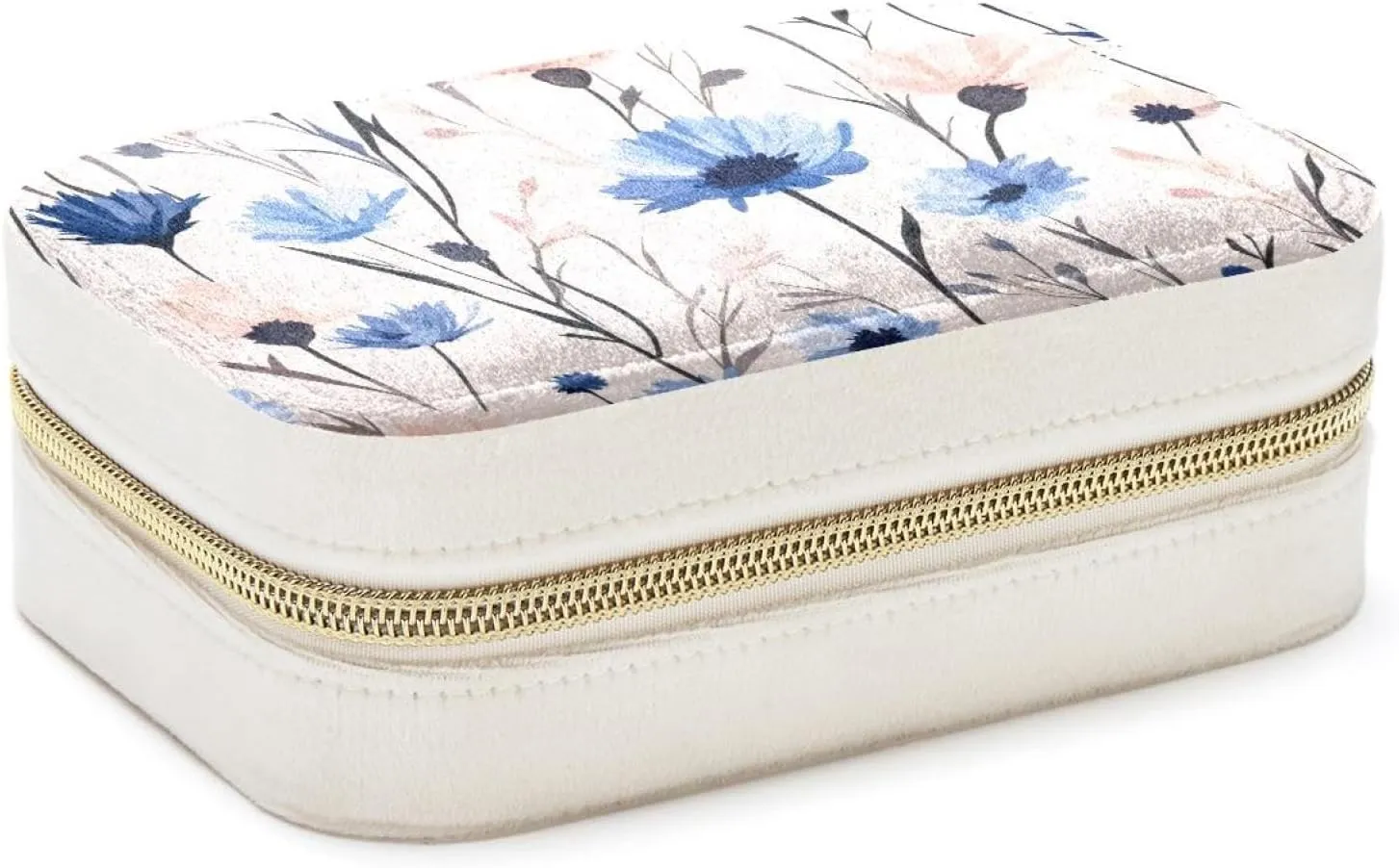Travel Jewelry Case for Women Girls, 2 Layer Jewelry Organizer Portable Jewelry Storage Display Holder for Necklace Stud Earrings Ring - Cute Natural Cornflowers Field Flowers