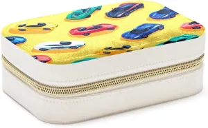 Travel Jewelry Case for Women Girls, Jewelry Organizer Portable Jewelry Storage Display Holder for Necklace Stud Earrings Ring - Cool Race Cars Bright Seamless Pattern