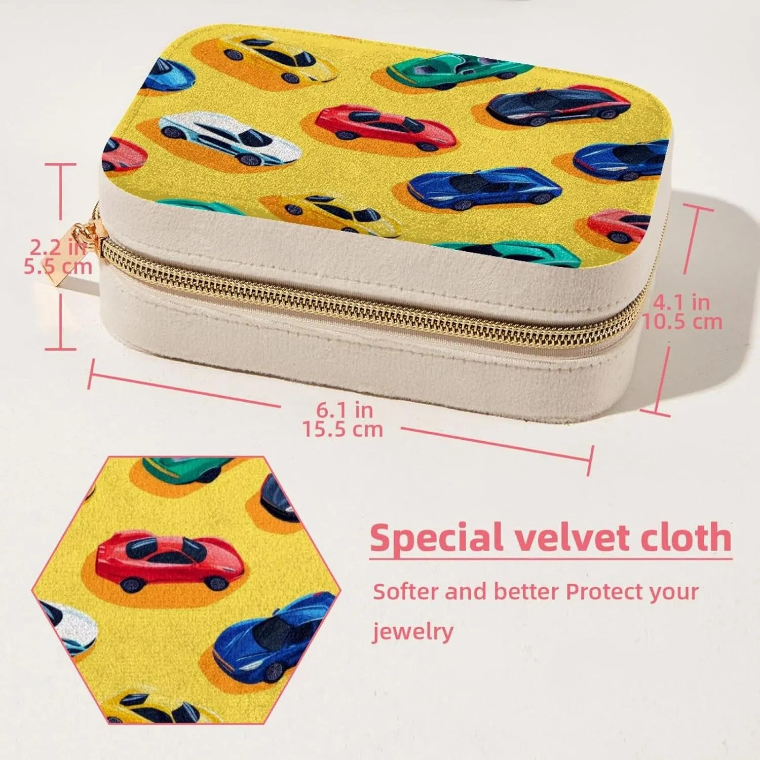 Travel Jewelry Case for Women Girls, Jewelry Organizer Portable Jewelry Storage Display Holder for Necklace Stud Earrings Ring - Cool Race Cars Bright Seamless Pattern