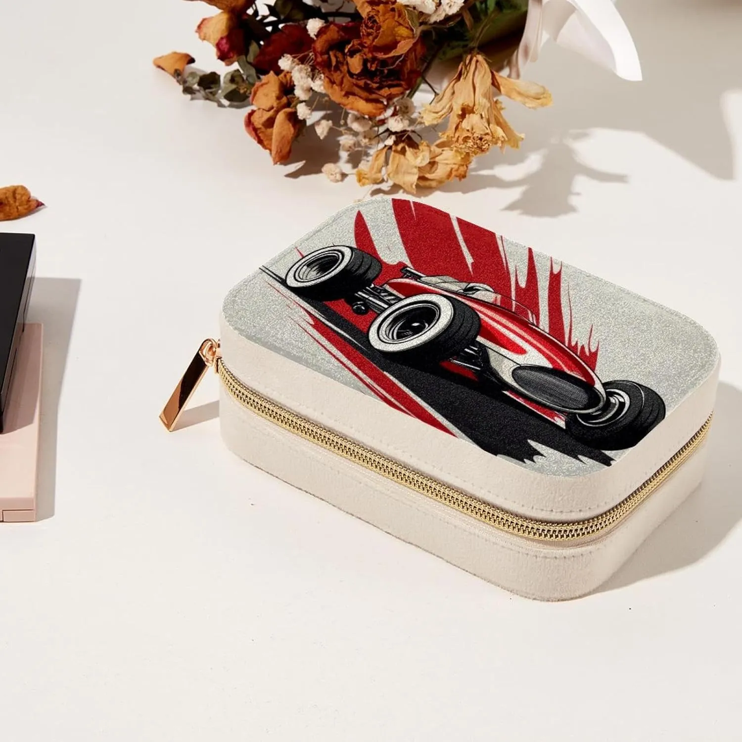 Travel Jewelry Case for Women Girls, Jewelry Organizer Portable Jewelry Storage Display Holder for Necklace Stud Earrings Ring - Cool Racer Race Car
