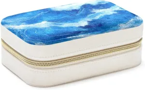 Travel Jewelry Case for Women Girls, Jewelry Organizer Portable Jewelry Storage Display Holder for Necklace Stud Earrings Ring - Ocean Wave Watercolor Pattern