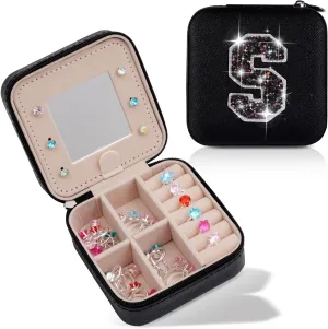 Travel Jewelry Case - Personalized Jewelry Box for Women,Small Jewelry Organizer Cute Jewelry Organizers and Storage Aesthetic,Travel Essentials Birthday Gifts for Girls Women | Black,S
