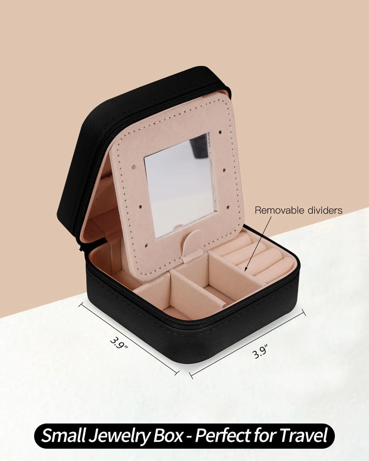 Travel Jewelry Case - Personalized Jewelry Box for Women,Small Jewelry Organizer Cute Jewelry Organizers and Storage Aesthetic,Travel Essentials Birthday Gifts for Girls Women | Black,S