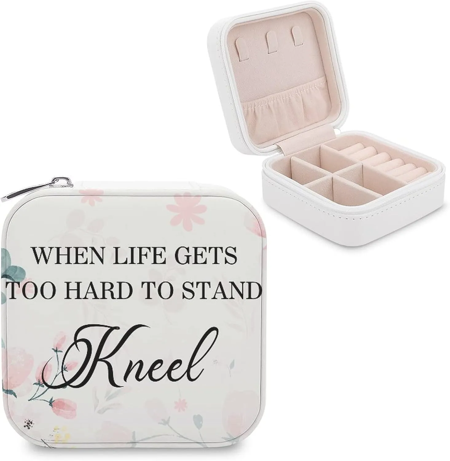 Travel Jewelry Organizer Case, Jewelry Storage Bag for Women Necklace, Earrings, Rings, Bracelet, Gifts for Mom, Girlfriend, When Life Gets To Stand Kneel