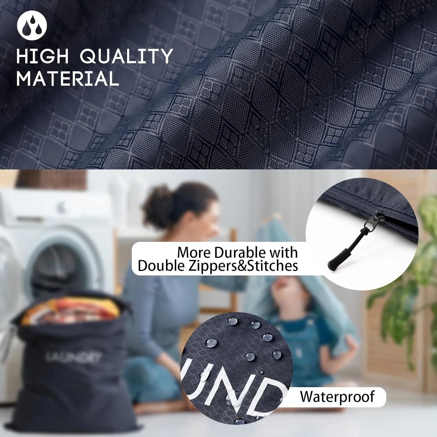 Travel Laundry Bag (2 Pcs - Large   Small) - Foldable Waterproof Washable Wet Dry Bag for Gym, Swimming, Yoga, and Workout Perfect for Dirty Clothes, Bathing Suits, Travel Accessories - Navy Blue
