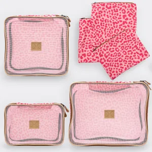 Travel Luggage Organizer Pods 6 piece set | Cheetah Pink