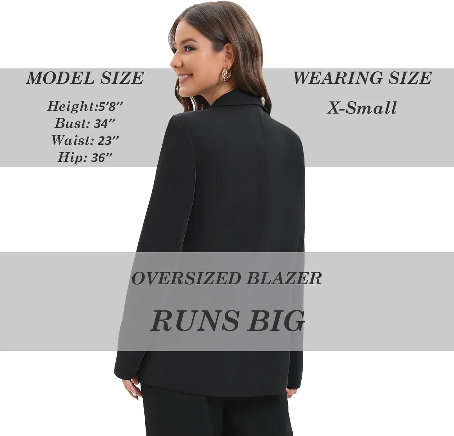 TRNY Women's Oversized Double-Breasted Suit Blazer Jacket Long Sleeve Casual Boyfriend Style Work Office Blazer with Pockets