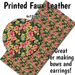 Tropical Flowers - Faux Leather Sheet (SHIPS IN 3 BUS DAYS)