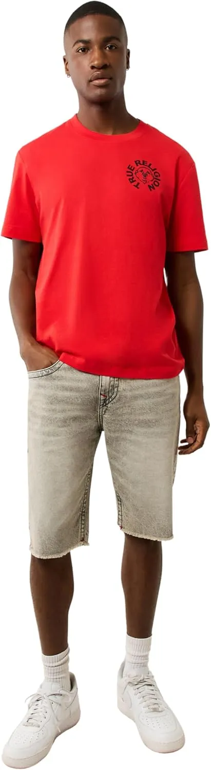 True Religion Men's Ricky SN Flap Short Fray Hem | Denim Shorts with Flap Pockets and Distressed Hem