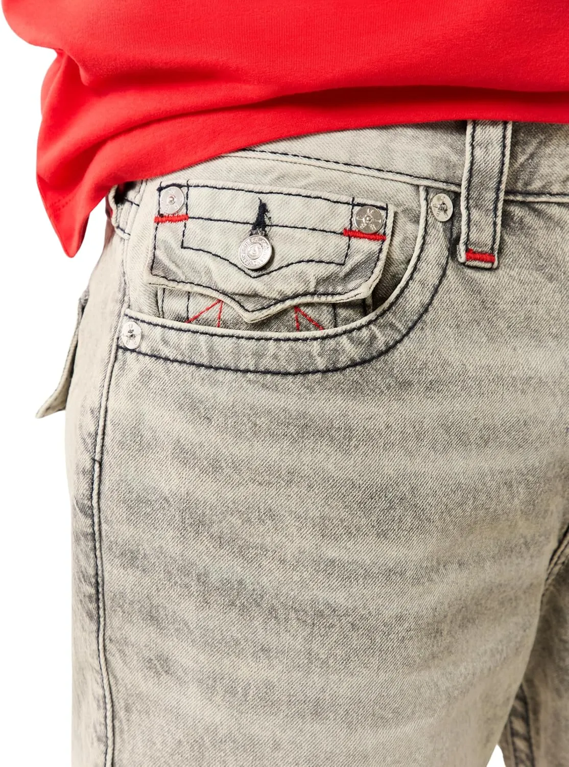 True Religion Men's Ricky SN Flap Short Fray Hem | Denim Shorts with Flap Pockets and Distressed Hem