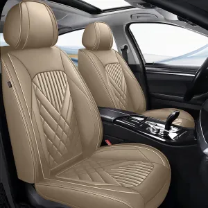 TTX LIGHTING Full Set Car Seat Covers Fit for Ford Taurus 2010-2019 Waterproof Faux Leather Automotive Seat Protectors Cushion with Airbag Compatible(5 Seat,Beige)