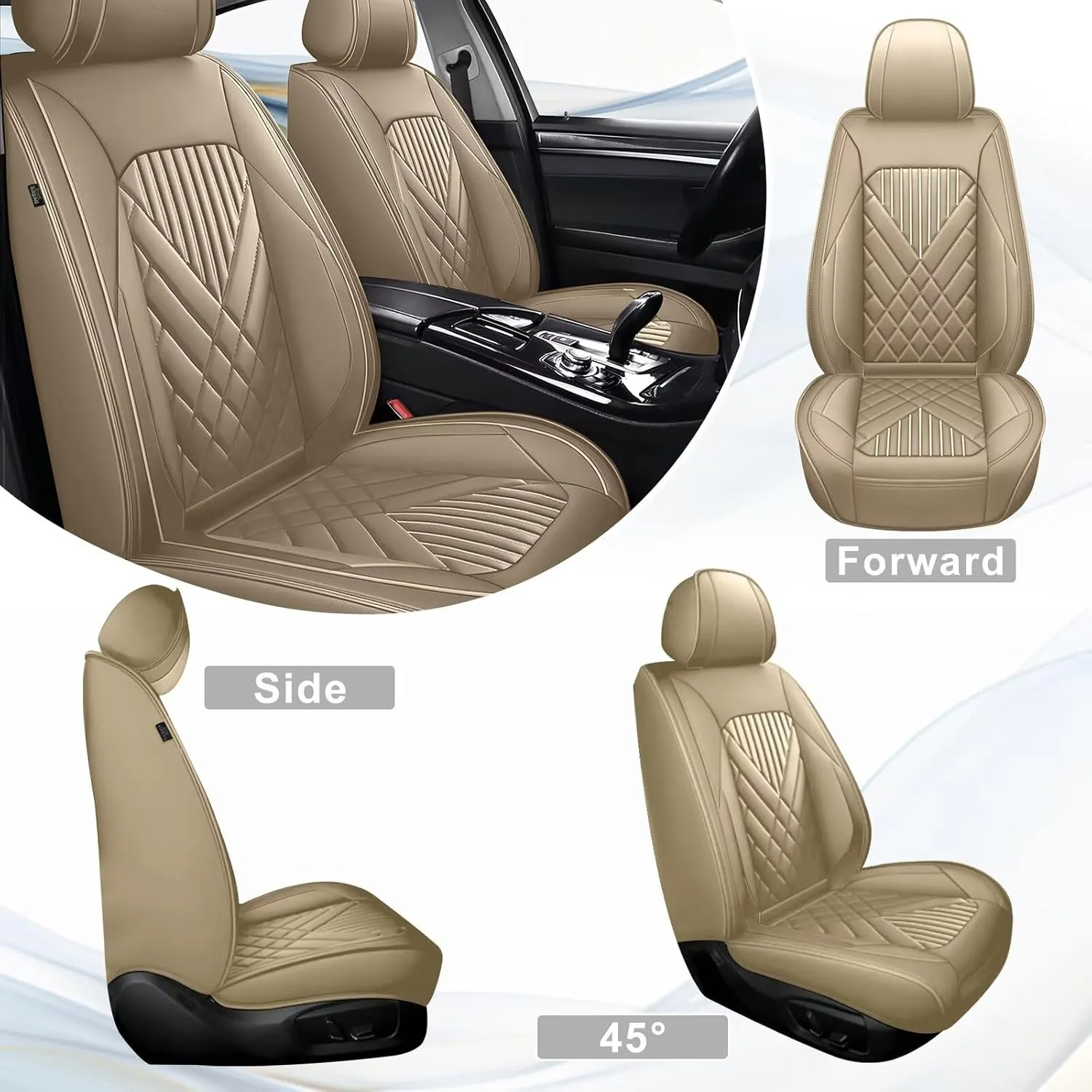 TTX LIGHTING Full Set Car Seat Covers Fit for Ford Taurus 2010-2019 Waterproof Faux Leather Automotive Seat Protectors Cushion with Airbag Compatible(5 Seat,Beige)