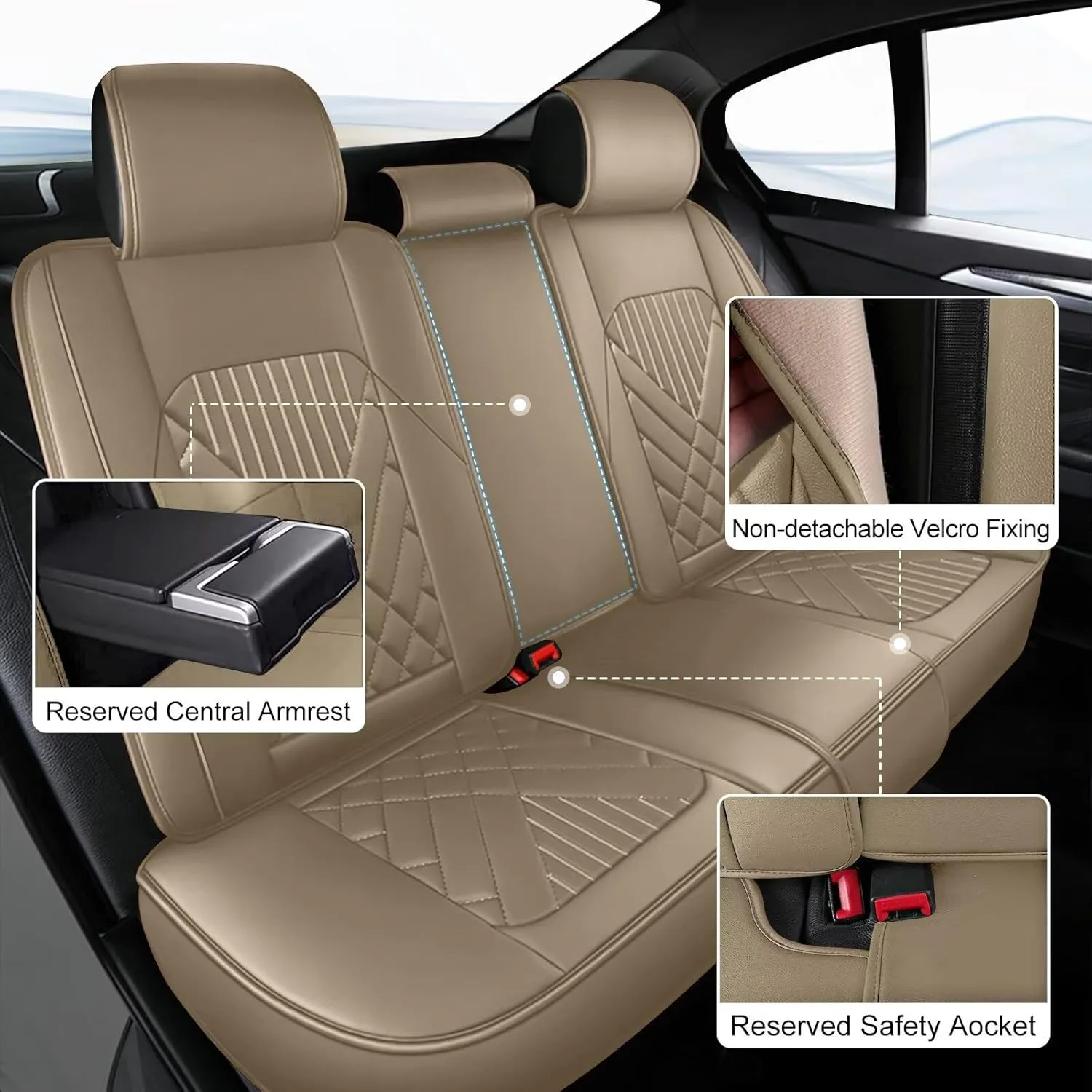 TTX LIGHTING Full Set Car Seat Covers Fit for Ford Taurus 2010-2019 Waterproof Faux Leather Automotive Seat Protectors Cushion with Airbag Compatible(5 Seat,Beige)