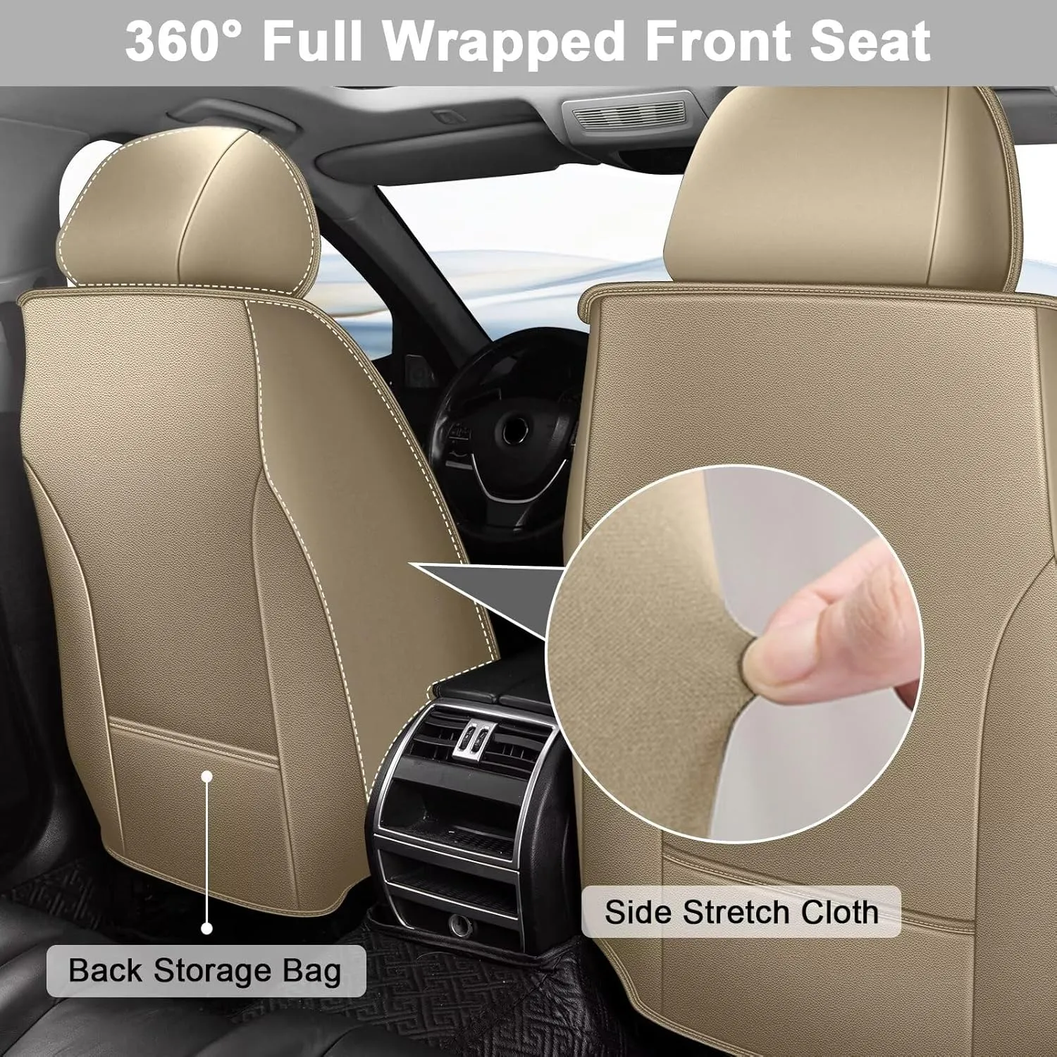 TTX LIGHTING Full Set Car Seat Covers Fit for Ford Taurus 2010-2019 Waterproof Faux Leather Automotive Seat Protectors Cushion with Airbag Compatible(5 Seat,Beige)