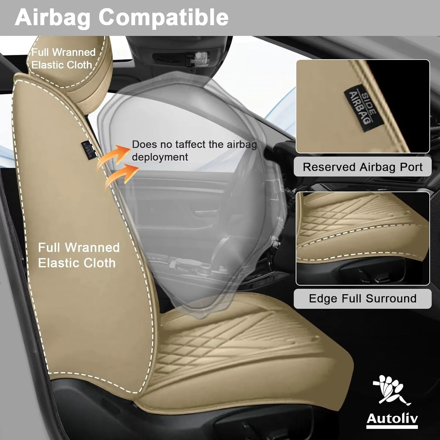 TTX LIGHTING Full Set Car Seat Covers Fit for Ford Taurus 2010-2019 Waterproof Faux Leather Automotive Seat Protectors Cushion with Airbag Compatible(5 Seat,Beige)