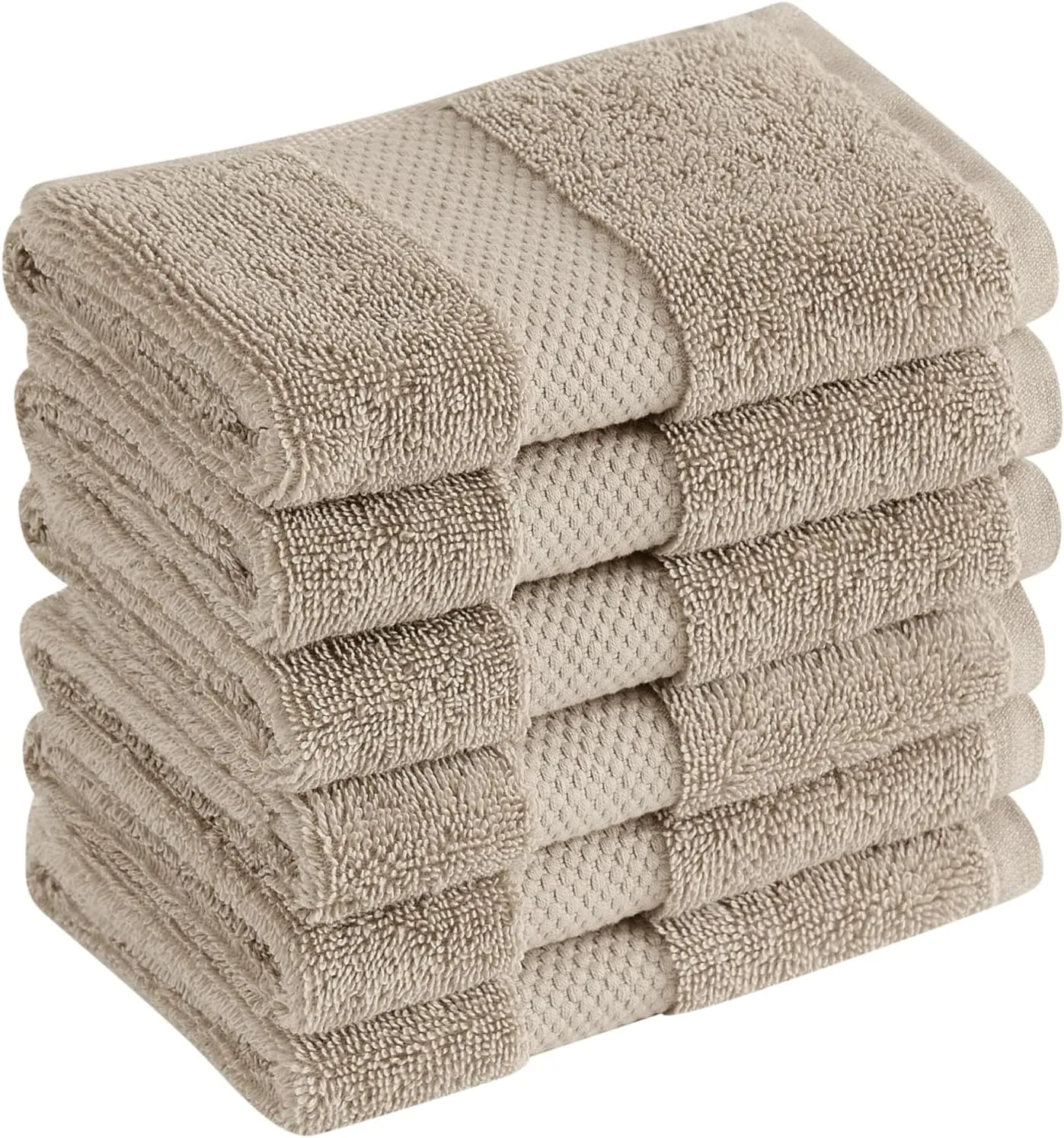 Turkish Cotton Towels Khaki Cotton 6-Piece 6 Pack Wash Cloth, Solid Color Themed, for Men and Women, Oeko-TEX Certified Confidence