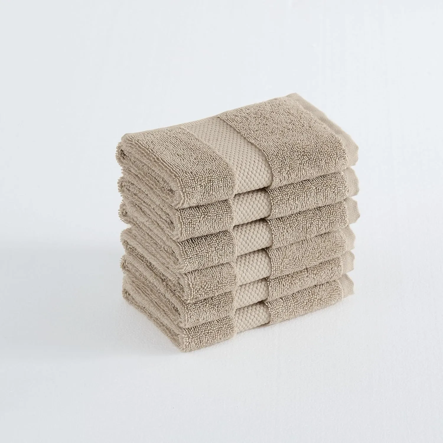 Turkish Cotton Towels Khaki Cotton 6-Piece 6 Pack Wash Cloth, Solid Color Themed, for Men and Women, Oeko-TEX Certified Confidence