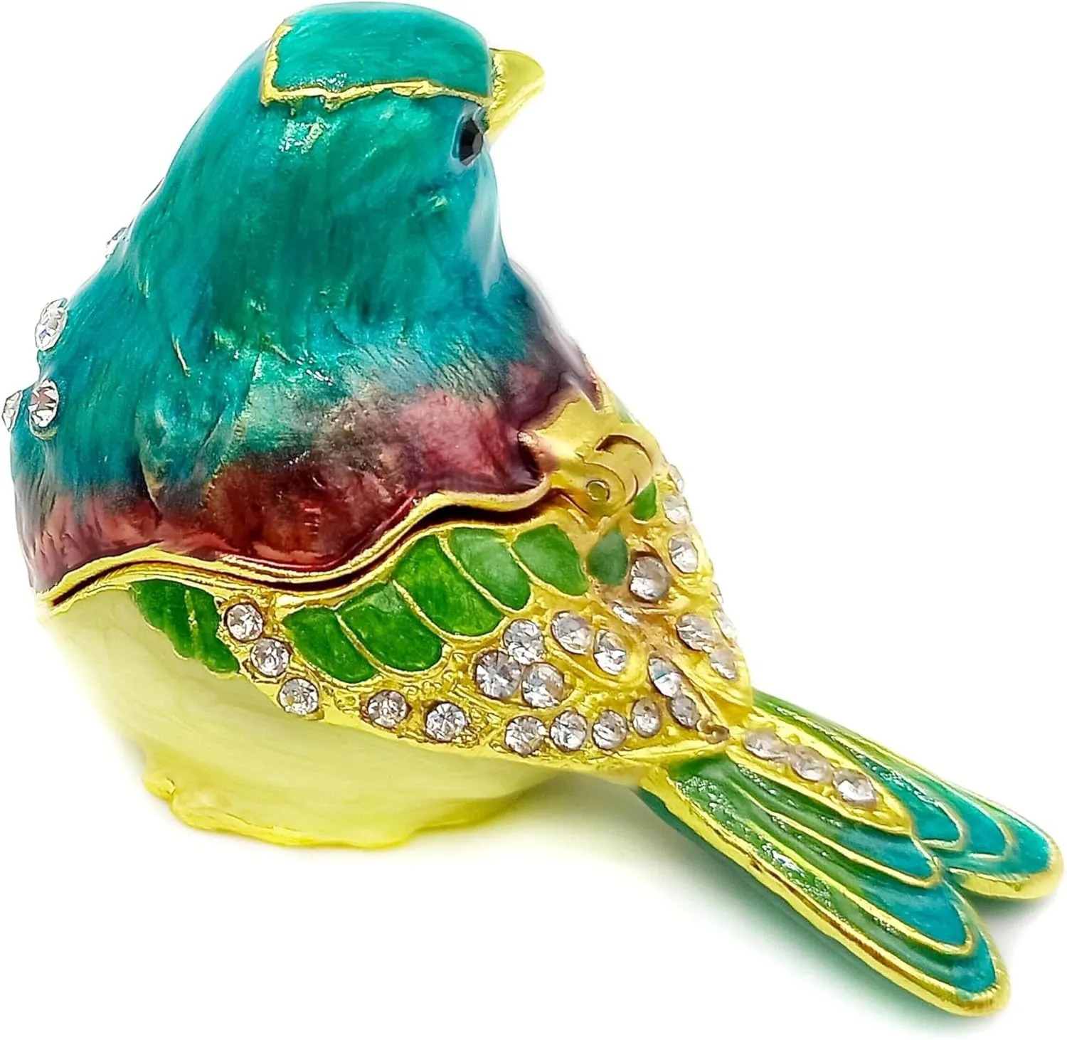 Turquoise Green Bird Trinket Boxes Hinged,Bird Decor with Crystals Enamel Jewelry Box.Necklace Ring Box Earrings Storage.Collectible Birds Lover Gifts Figurines Home Decor