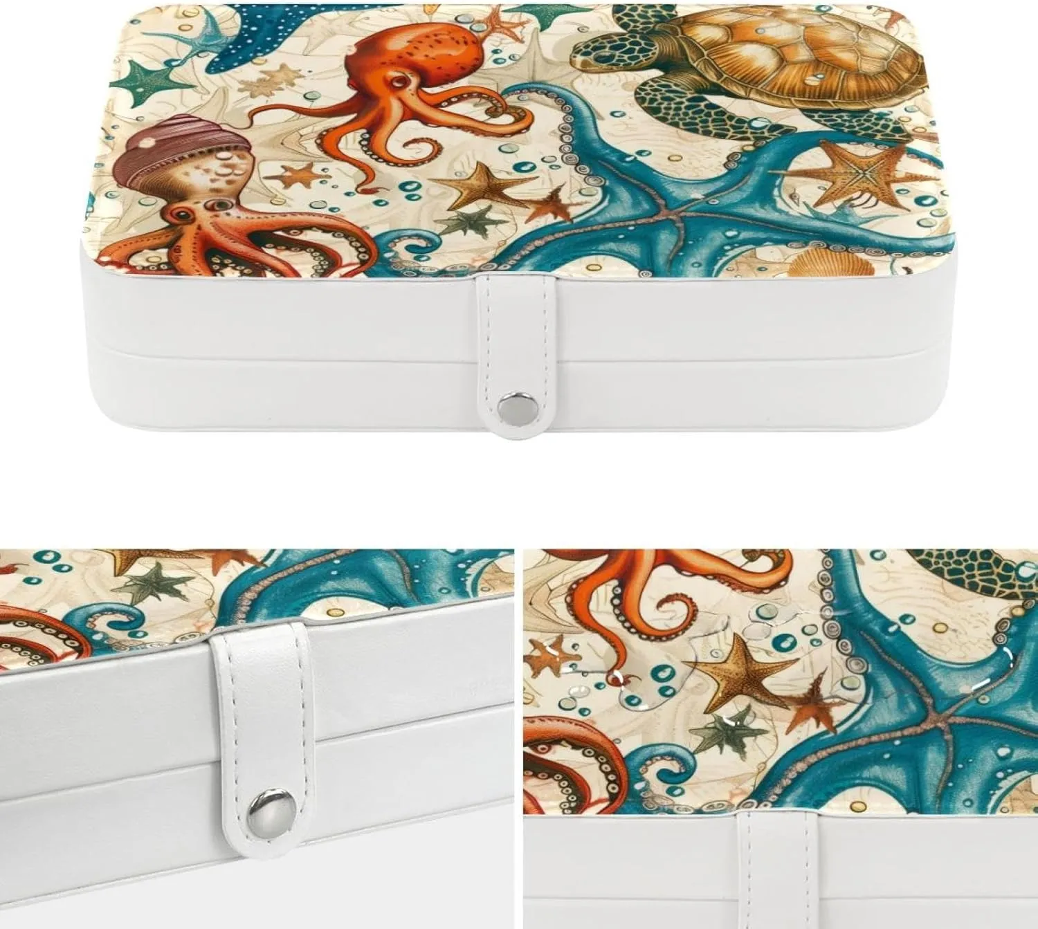 Turtle Octopus Seahorse Coral Sea Star Conch Fish Travel Jewelry Box, Portable Travel Display Case Storage Holder Boxes for Stud Earrings, Rings, Necklaces, Bracelets