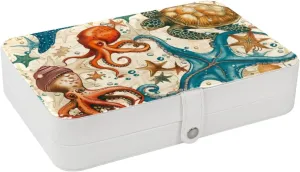 Turtle Octopus Seahorse Coral Sea Star Conch Fish Travel Jewelry Box, Portable Travel Display Case Storage Holder Boxes for Stud Earrings, Rings, Necklaces, Bracelets