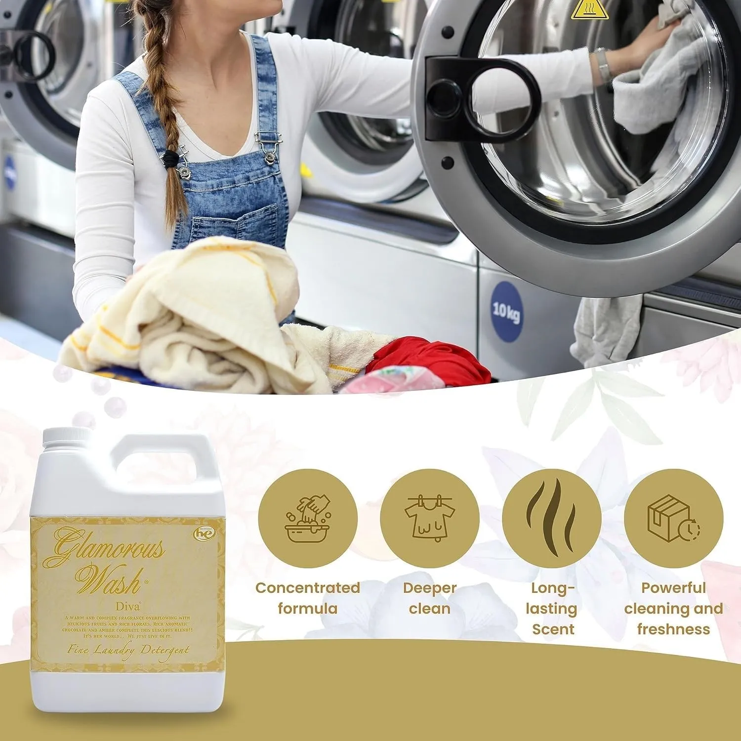 Tyler Candle il Company, Diva Glam Wash Laundry Detergent, 128 Fl oz (Pack of 1) /w Dryer Sachet Single Pouch xl