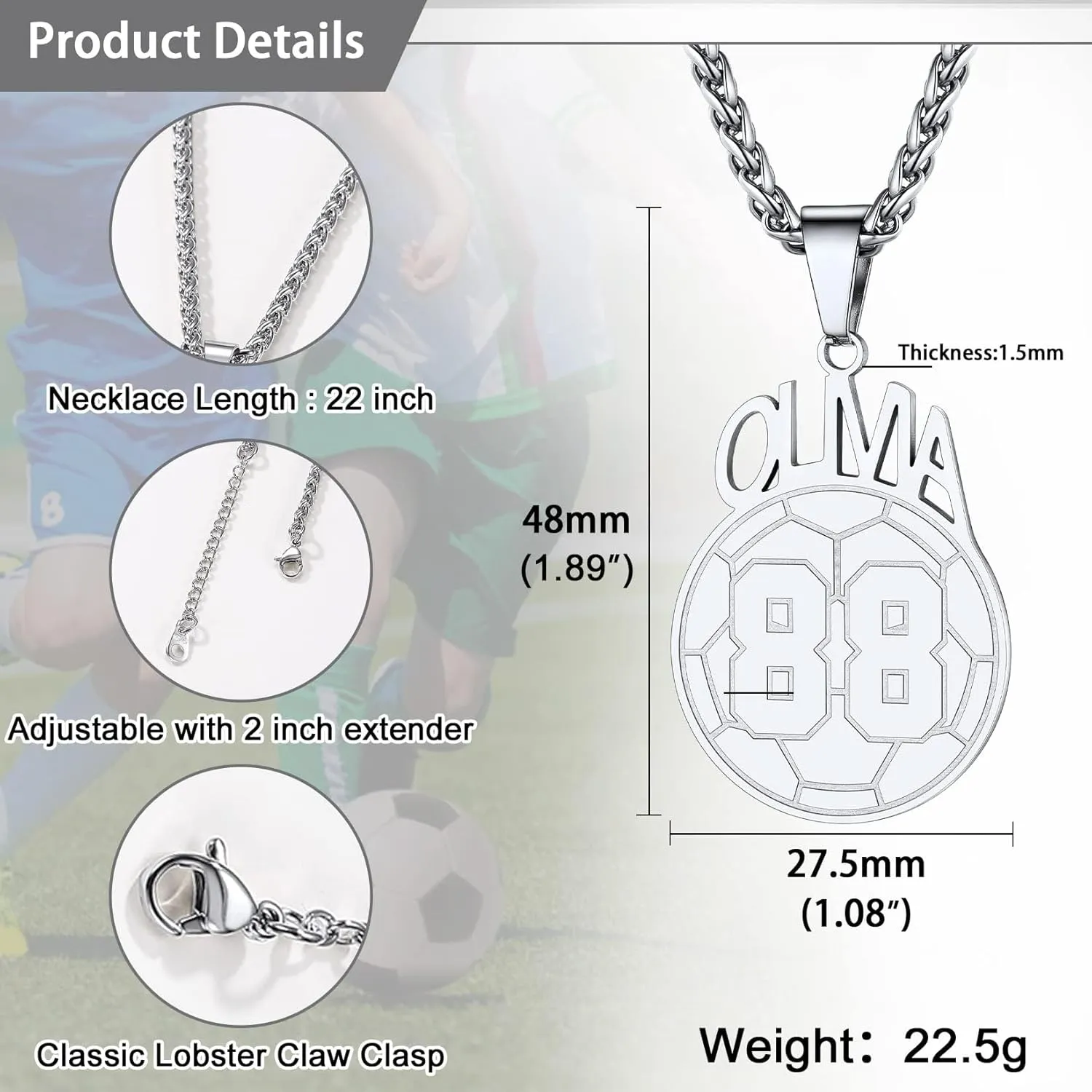 U7 Men Soccer/Football/Baseball Chain Stainless Steel 18K Gold Plated Cool Sport Pendant Running Shoe Necklaces, Baseball Cross Necklaces with 22 2" Chain Gift for Husband or Son…