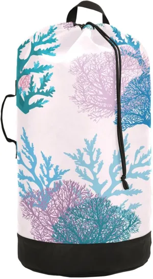 Underwater Coral Reef Laundry Bag with Shoulder Straps Large Capacity Dirty Clothes Bag for College Dorm Apartment