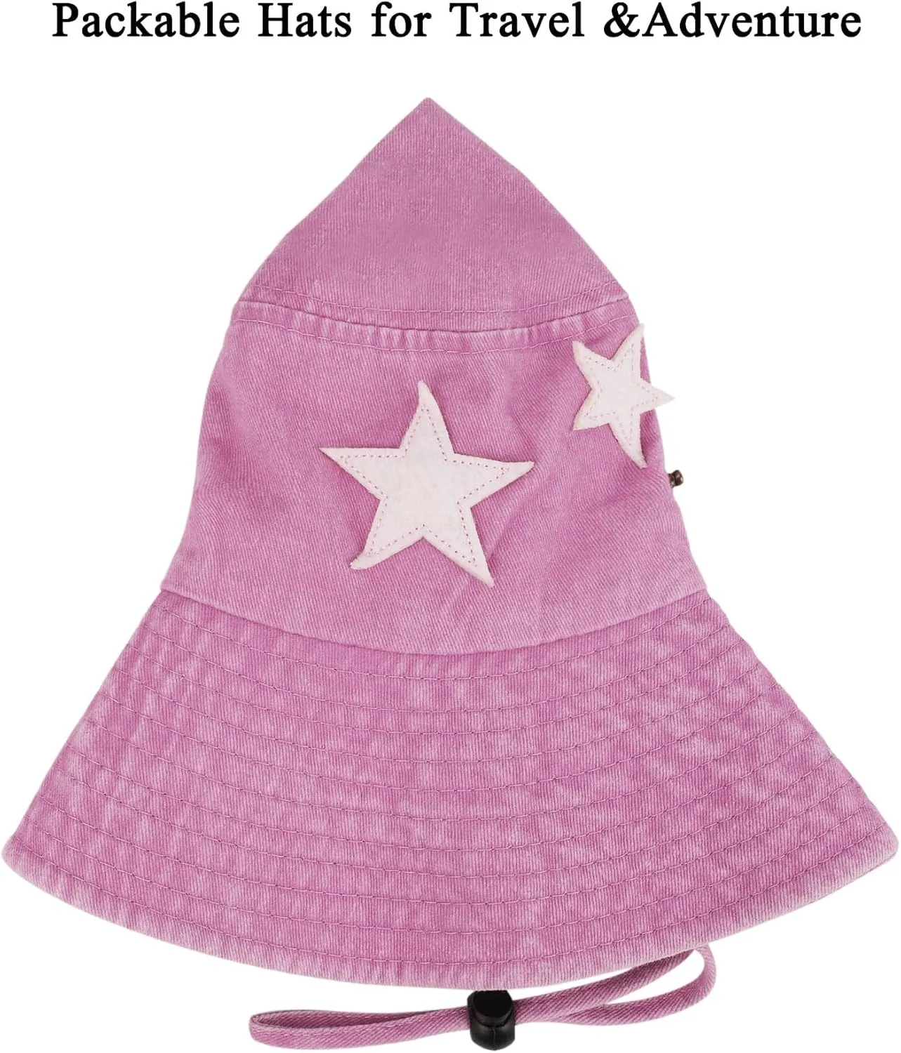 Unisex Cotton Boonie Hat Summer Outdoor Packable Stars Fishing Bucket Hat Beach Sun Hat with String for Women Men