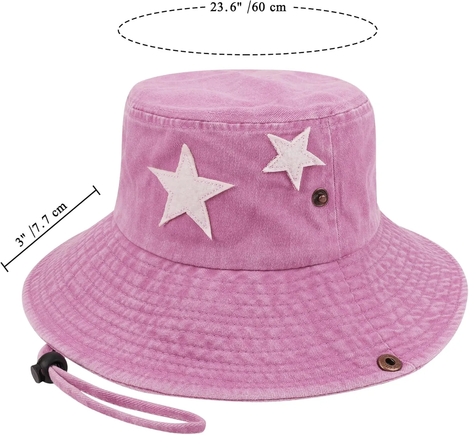 Unisex Cotton Boonie Hat Summer Outdoor Packable Stars Fishing Bucket Hat Beach Sun Hat with String for Women Men