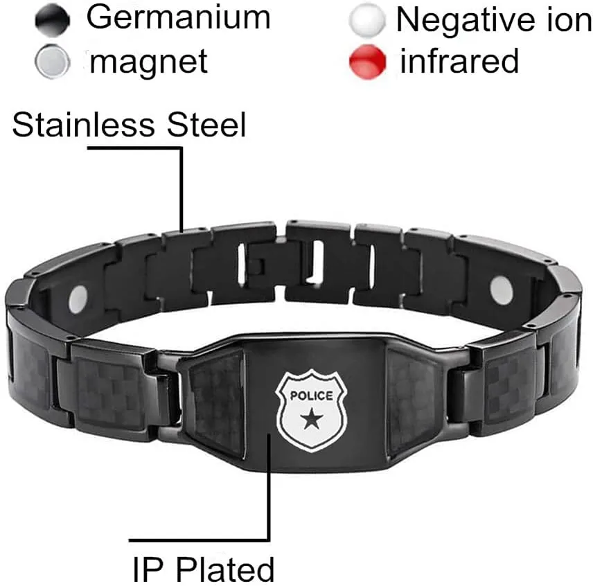 US Military Bracelet for Men Stainless Steel Armed Forces Military Gifts U.S. Army Navy Marine Corps Air-force Policeman Link Bracelets with Carbon Fiber Jewelry for Dad,Boyfriend,Husband