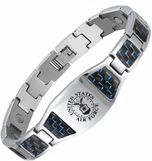 US Military Bracelet for Men Stainless Steel Armed Forces Military Gifts U.S. Army Navy Marine Corps Air-force Policeman Link Bracelets with Carbon Fiber Jewelry for Dad,Boyfriend,Husband