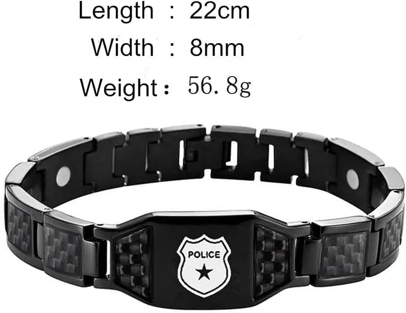 US Military Bracelet for Men Stainless Steel Armed Forces Military Gifts U.S. Army Navy Marine Corps Air-force Policeman Link Bracelets with Carbon Fiber Jewelry for Dad,Boyfriend,Husband