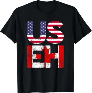 USEH America Canada Flag Tee Funny American Canadian T-Shirt