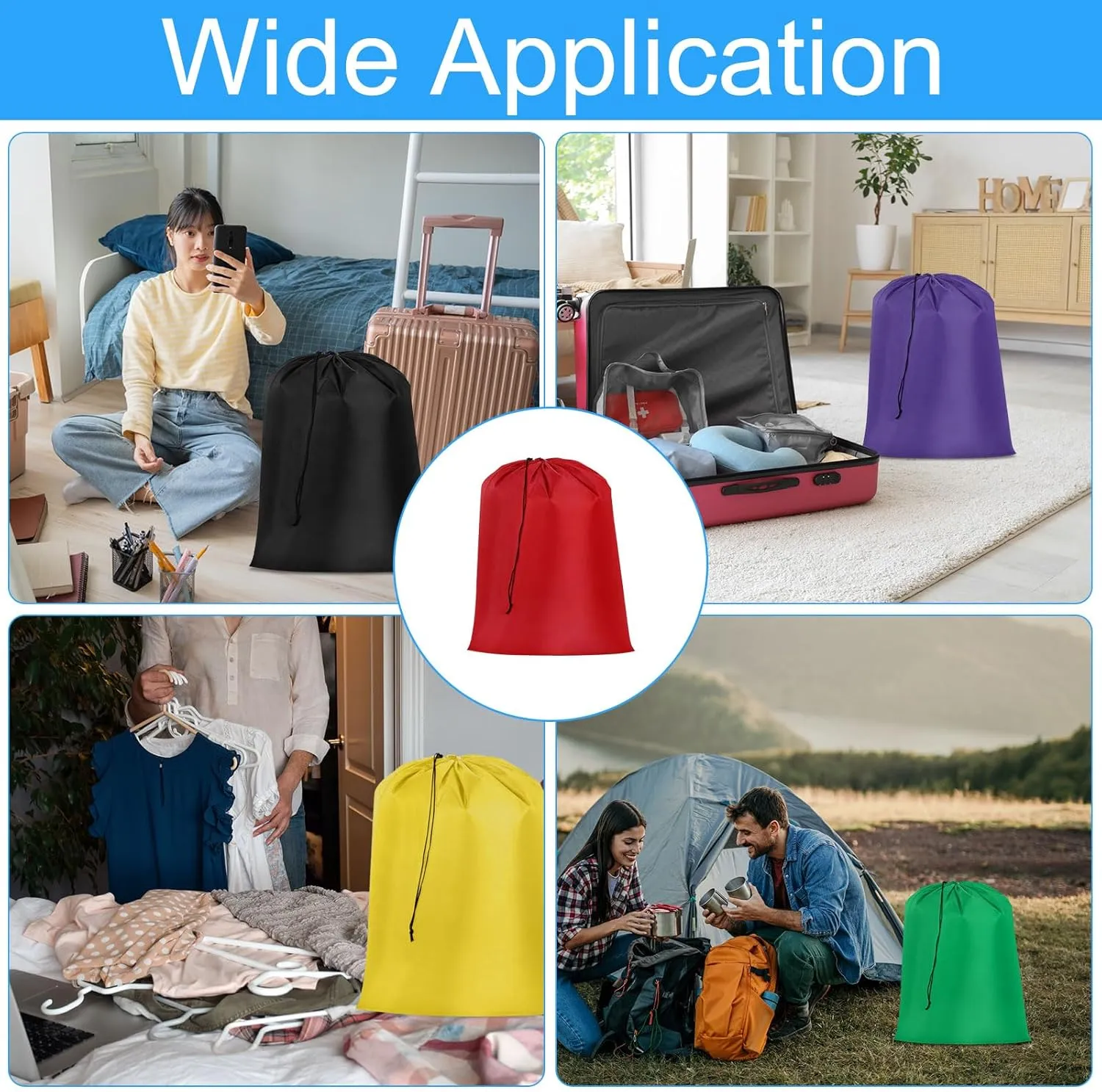 uxcell 3pcs Laundry Bag With Drawstring Closure 28" x 40" Extra Large Heavy Duty Clothes Bag for College Dorm Camp Travel Trip Storage, Burgundy