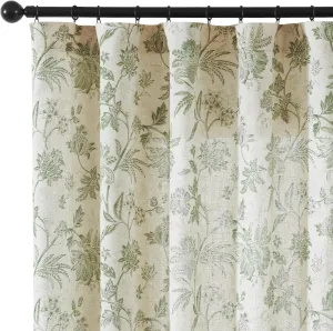 Vangao Linen Blend Green Floral Curtains for Bedroom, 63 Inch Length Printed Flower French Country Curtains for Living Room Light Filtering Drapes, Rod Pocket Window Treatments, 2 Panels Green