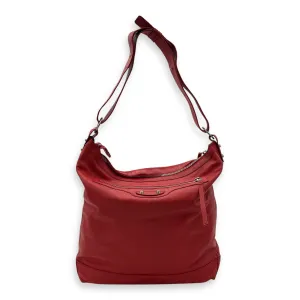 Vara Shoulder Bag Red in Distressed Leather, Silver hardware