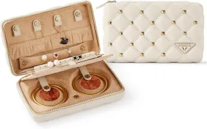 Vee Travel Jewelry Box Organizer,Diamond Quilted Leather Travel Jewelry Case,Jewelry Organiser for Bracelets/Rings/Necklaces,Gift for Women and Girls (Beige)